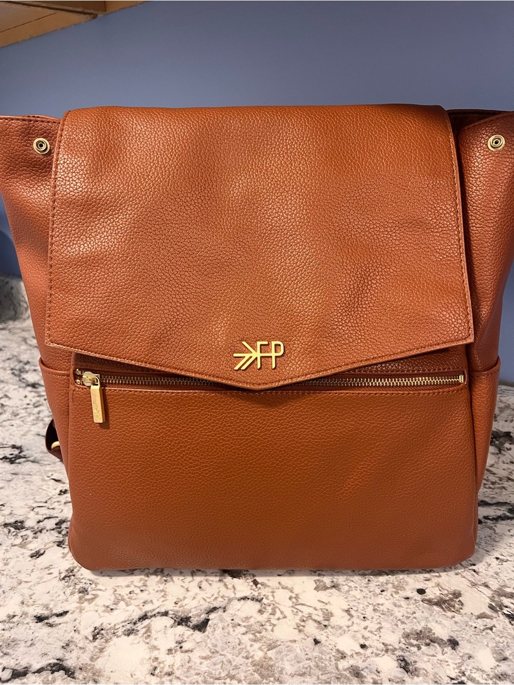 Freshly Picked Cognac Leather Baby Bag Backpack with Gold Hardware